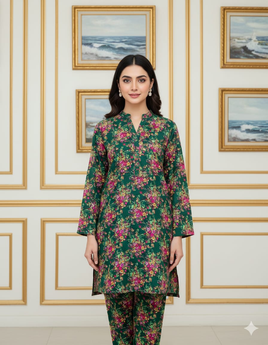 2 Piece – Cotton Digital Print Suit Design LS656
